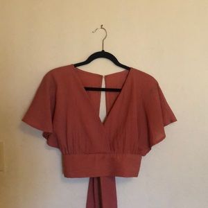 Crop top tie back blouse - salmon color